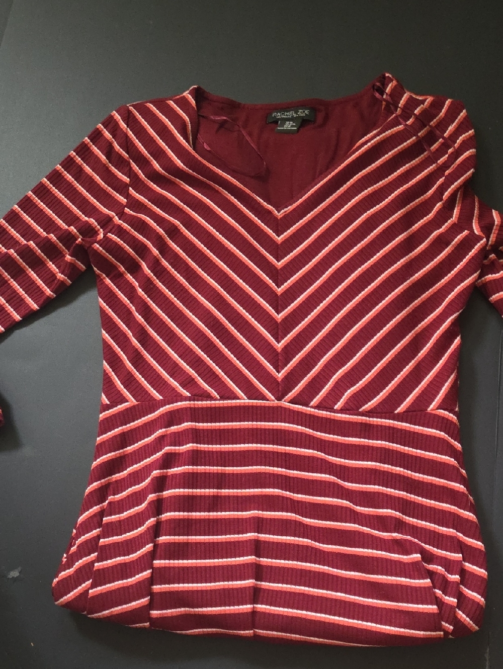 Rachel Zoe Burgundy & Cream Striped V-Neck Dress